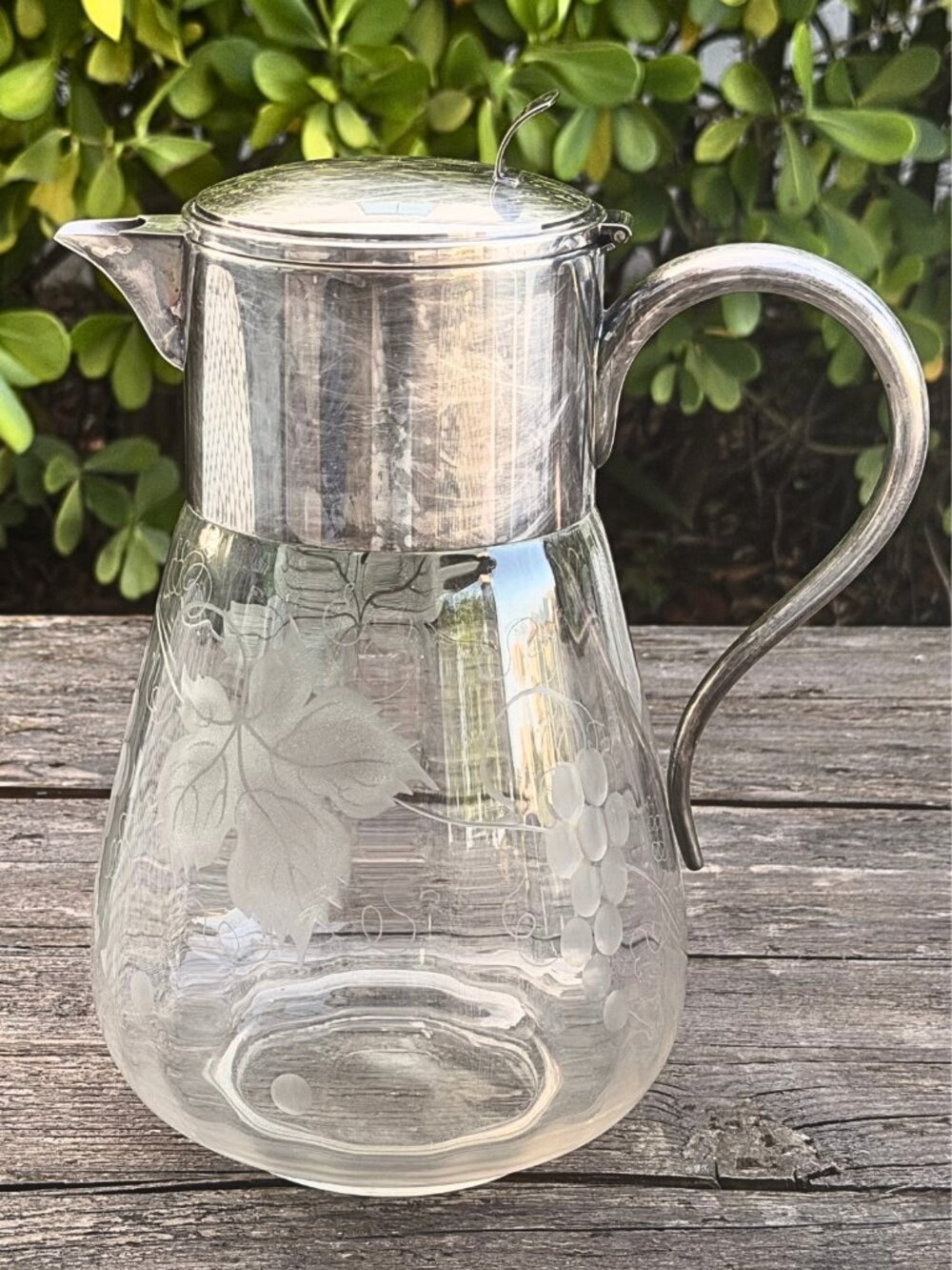 Vintage Silver Plated Decanter Carafe Glass "Kalte Ente" Juice Jug Pitcher MCM